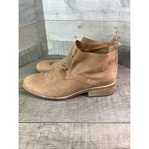 Eileen Fisher Tan Leather Ankle Boots Elastic Gore Slip On Block Heel 9.5